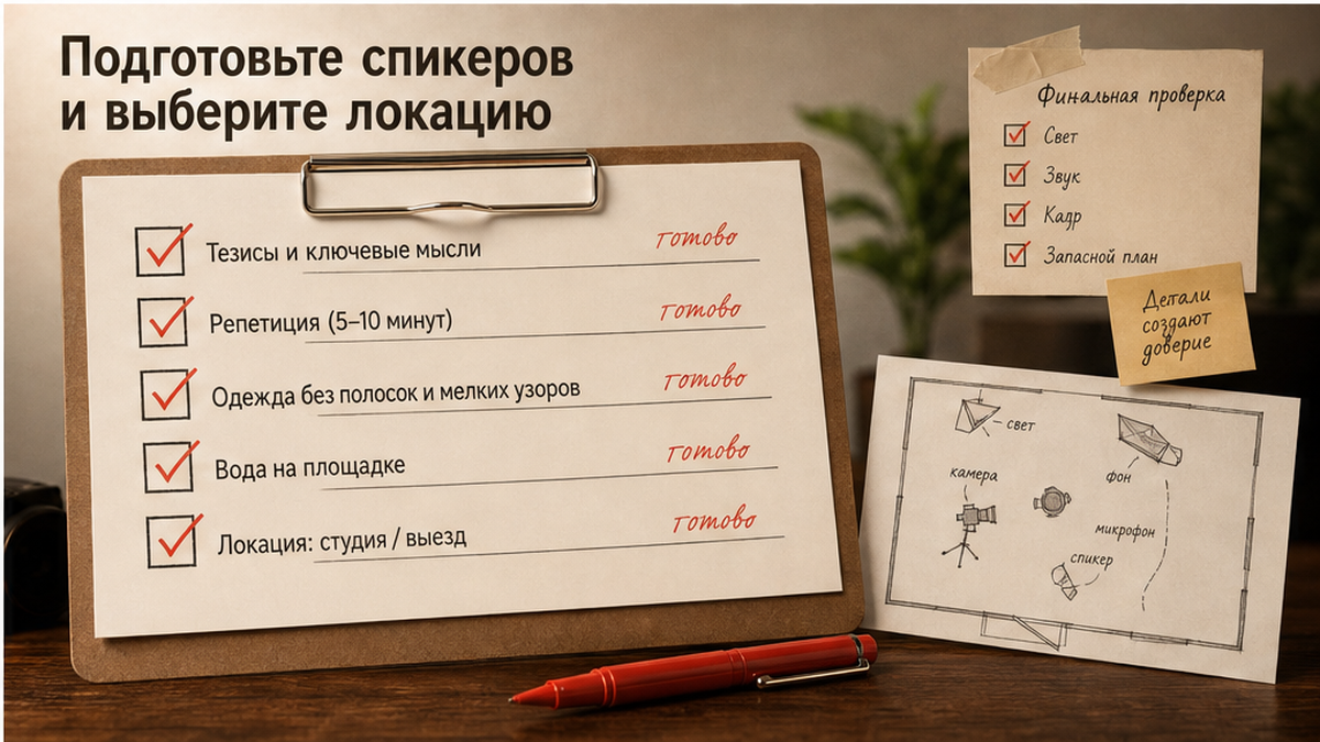 Чеклист подготовки спикеров и выбора локации перед съёмкой