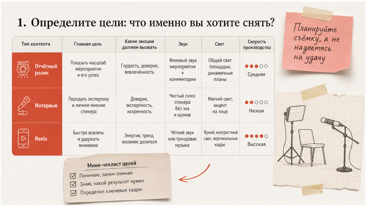 Сравнительная таблица типов контента для мероприятия