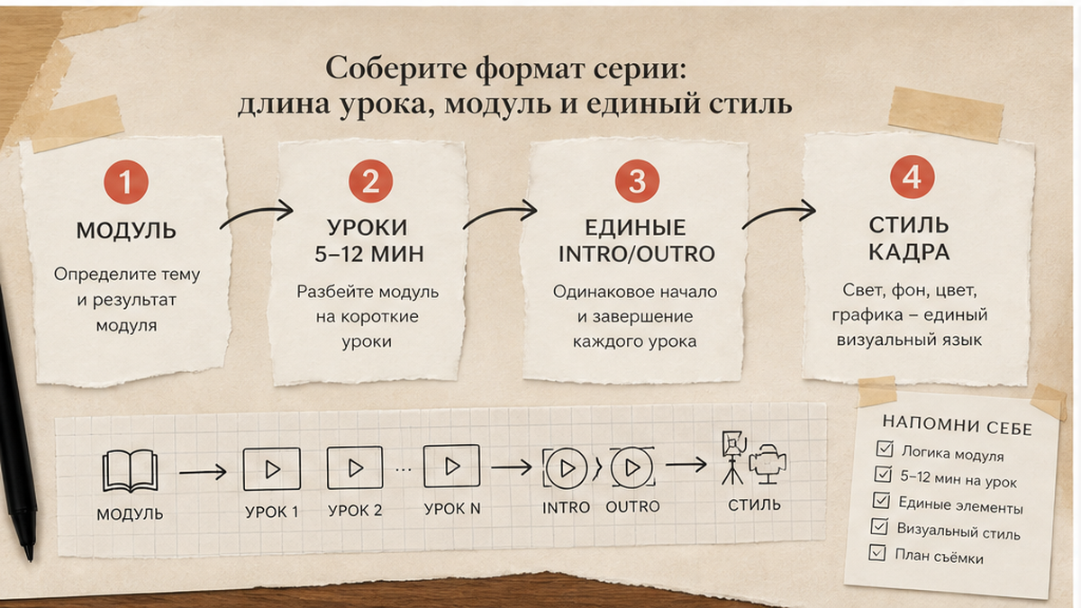 Схема формата серии уроков: модуль, длина и единый стиль