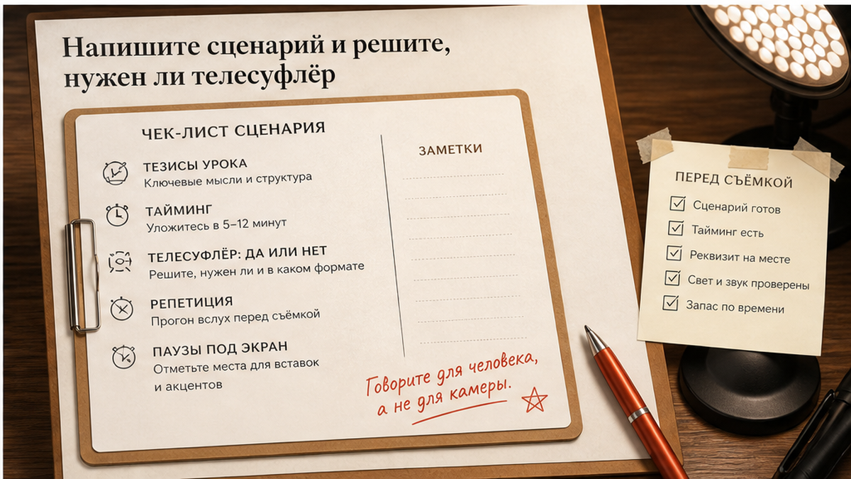 Чеклист сценария видеоурока и решения про телесуфлёр